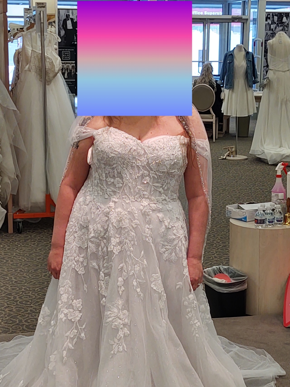 Ivory Lace A-Line Wedding Gown with Off-Shoulder Straps